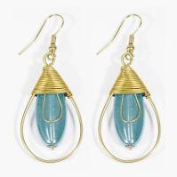 Fair Trade Earrings Recycled Wire and Glass Tealdrop