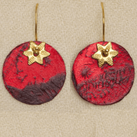 Parchment Jewelry Disk Earrings Beet Gold Stars