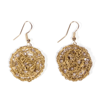 Fair Trade Earrings Recycled Wire Glass Bead Gold Nest