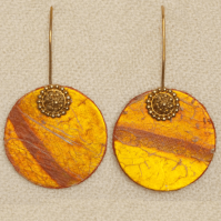 Parchment Jewelry Disk Earrings Mexican Papaya Gold Medallion
