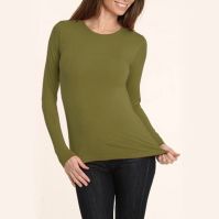 Eco-friendly Bamboo T-Shirt Stretch Crew Neck LS (Natural SOSize: Small, Eco-friendly JNColors: Avocado Green)