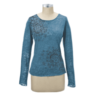 Eco-friendly Top Floral Paisley Burnout LS (Clay-Dyed ECColors: Mosaic Blue, Natural SOSize: --)