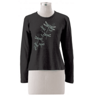Eco-friendly T-Shirt Top Happy Dragonflies LS (Clay-Dyed ECColors: Black, Natural SOSize: --)