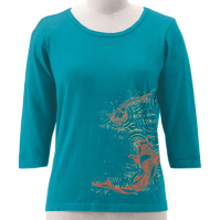 Organic Cotton Top Koi Fish 3/4 Sleeve (Clay-Dyed ECColors: Teal, Natural SOSize: --)