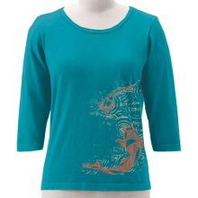 Organic Cotton Top Koi Fish 3/4 Sleeve (Clay-Dyed ECColors: Teal, Natural SOSize: --)